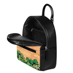Irish Four Leaf Clovers Wood Print Leather Backpack