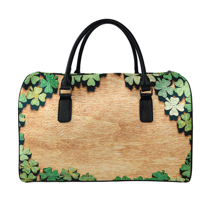 Irish Four Leaf Clovers Wood Print Leather Duffle Bag