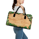 Irish Four Leaf Clovers Wood Print Leather Duffle Bag