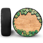 Irish Four Leaf Clovers Wood Print Leather Spare Tire Cover