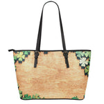 Irish Four Leaf Clovers Wood Print Leather Tote Bag
