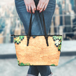 Irish Four Leaf Clovers Wood Print Leather Tote Bag