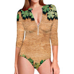 Irish Four Leaf Clovers Wood Print Long Sleeve Swimsuit