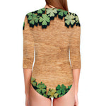 Irish Four Leaf Clovers Wood Print Long Sleeve Swimsuit