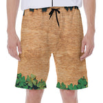 Irish Four Leaf Clovers Wood Print Men's Beach Shorts