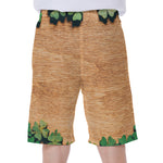 Irish Four Leaf Clovers Wood Print Men's Beach Shorts