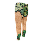 Irish Four Leaf Clovers Wood Print Men's Compression Pants