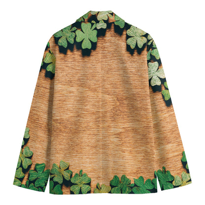 Irish Four Leaf Clovers Wood Print Men's Cotton Blazer