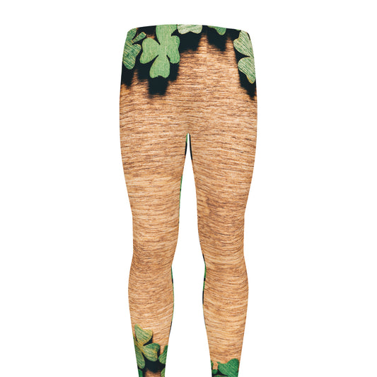 Irish Four Leaf Clovers Wood Print Men's leggings
