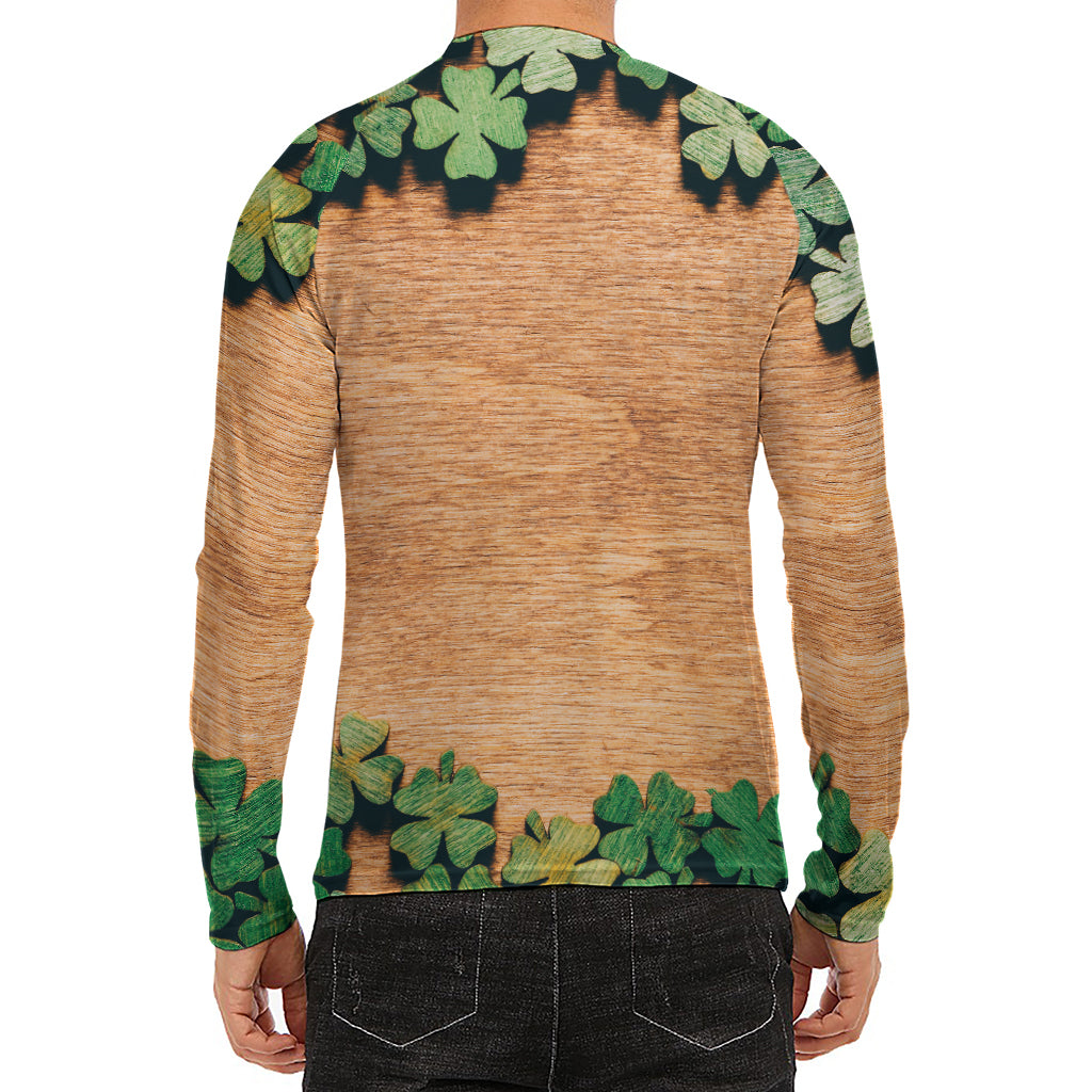 Irish Four Leaf Clovers Wood Print Men's Long Sleeve Rash Guard