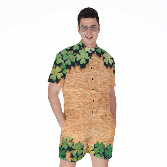 Irish Four Leaf Clovers Wood Print Men's Rompers