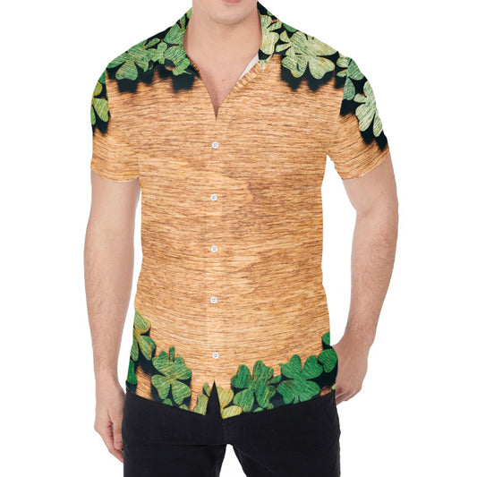 Irish Four Leaf Clovers Wood Print Men's Shirt