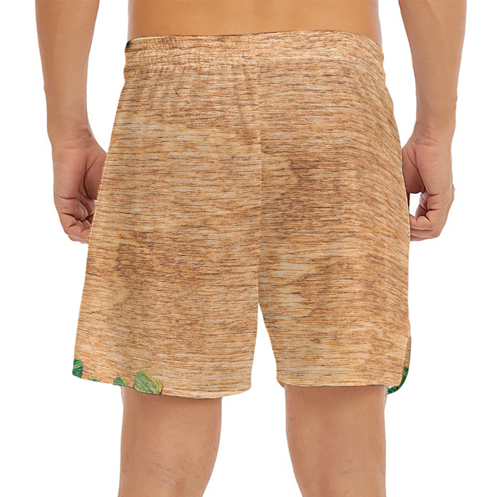 Irish Four Leaf Clovers Wood Print Men's Split Running Shorts