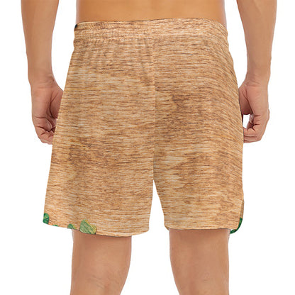 Irish Four Leaf Clovers Wood Print Men's Split Running Shorts