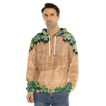 Irish Four Leaf Clovers Wood Print Men's Velvet Pullover Hoodie