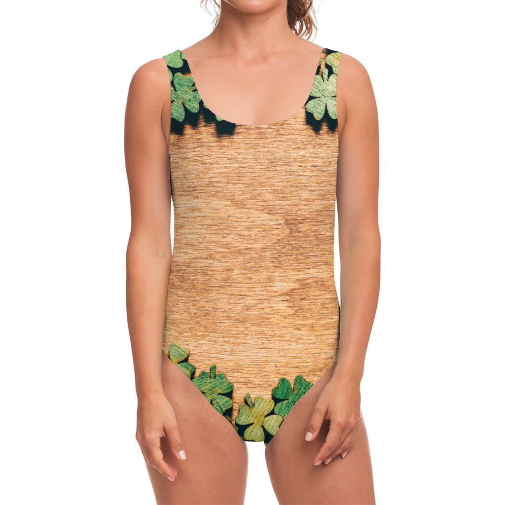 Irish Four Leaf Clovers Wood Print One Piece Swimsuit