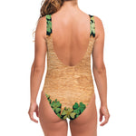 Irish Four Leaf Clovers Wood Print One Piece Swimsuit