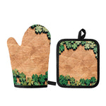 Irish Four Leaf Clovers Wood Print Oven Mitt And Pot Holder Set