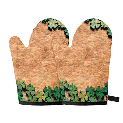 Irish Four Leaf Clovers Wood Print Oven Mitts
