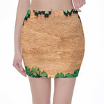 Irish Four Leaf Clovers Wood Print Pencil Mini Skirt