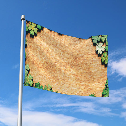 Irish Four Leaf Clovers Wood Print Polyester Flag