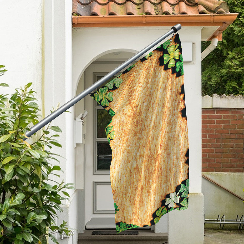 Irish Four Leaf Clovers Wood Print Polyester Flag