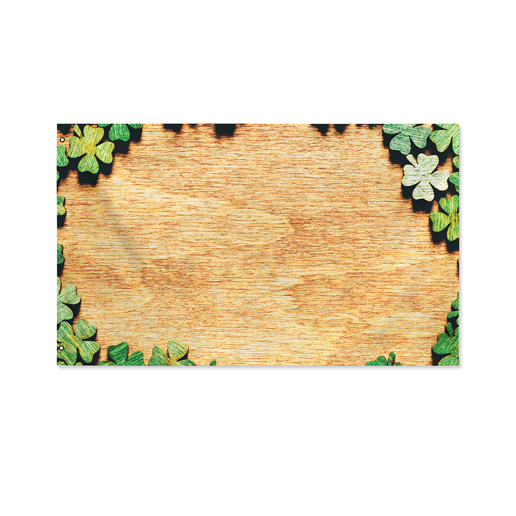 Irish Four Leaf Clovers Wood Print Polyester Flag