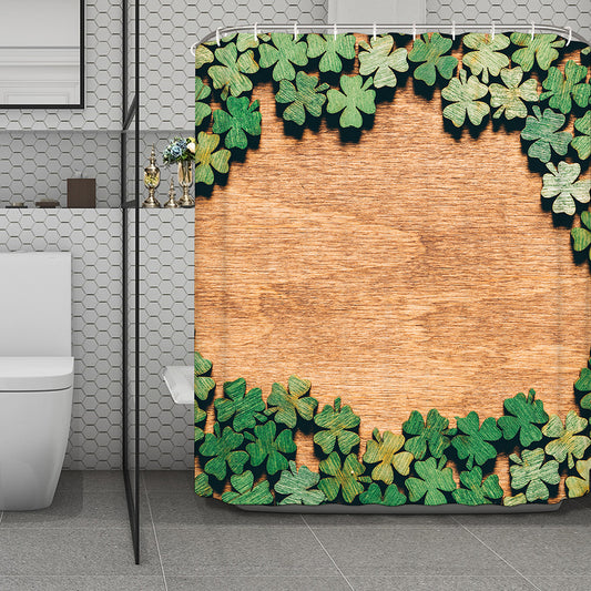 Irish Four Leaf Clovers Wood Print Polyester Shower Curtain