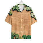 Irish Four Leaf Clovers Wood Print Rayon Hawaiian Shirt