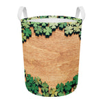 Irish Four Leaf Clovers Wood Print Round Laundry Basket
