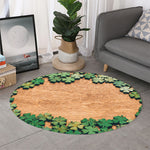 Irish Four Leaf Clovers Wood Print Round Rug
