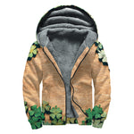 Irish Four Leaf Clovers Wood Print Sherpa Lined Zip Up Hoodie