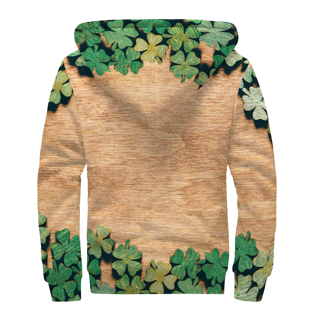 Irish Four Leaf Clovers Wood Print Sherpa Lined Zip Up Hoodie