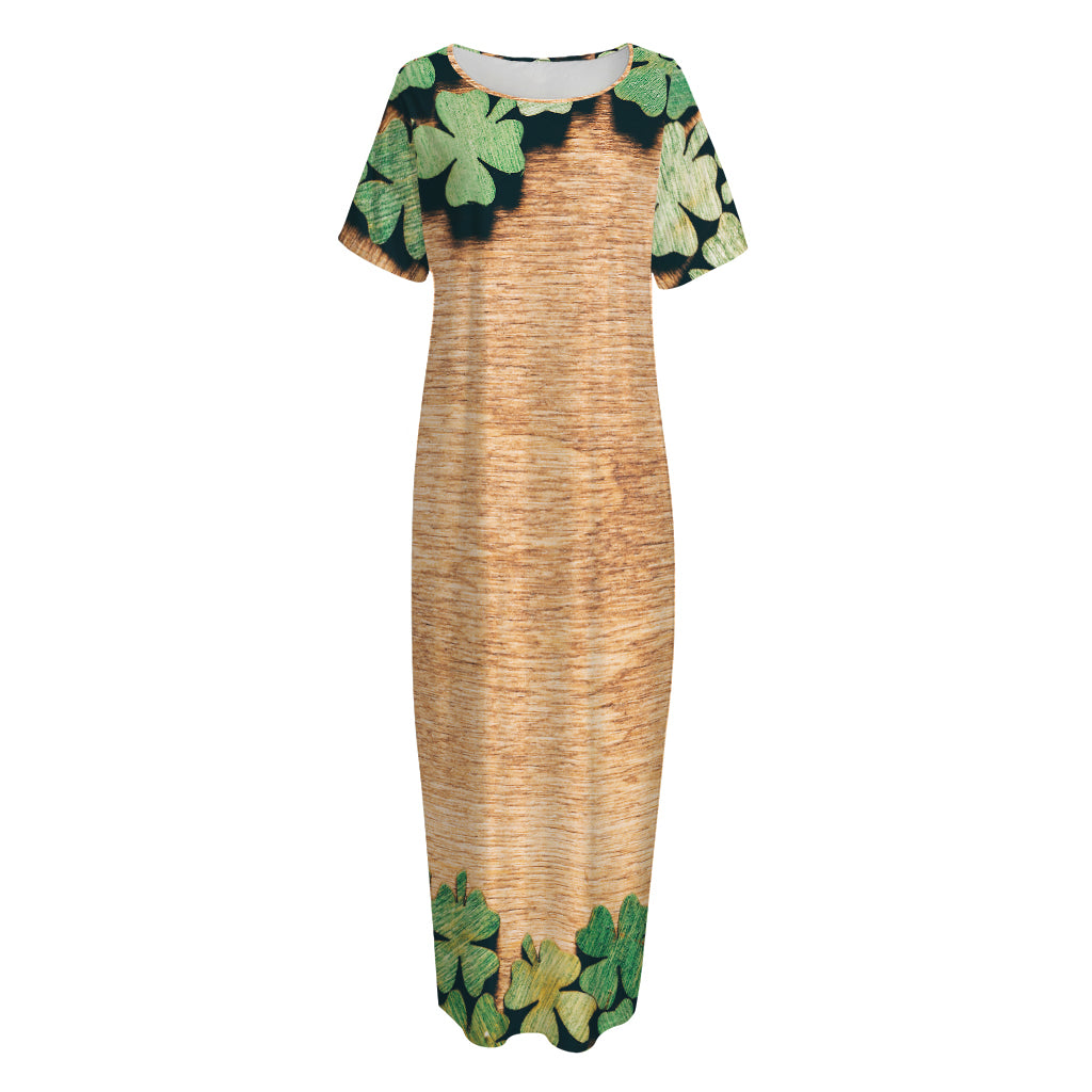 Irish Four Leaf Clovers Wood Print Short Sleeve Long Nightdress