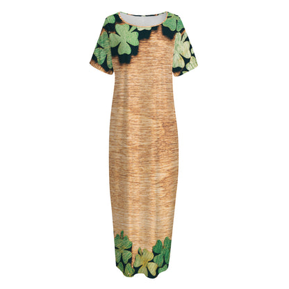 Irish Four Leaf Clovers Wood Print Short Sleeve Long Nightdress