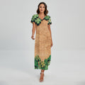 Irish Four Leaf Clovers Wood Print Short Sleeve Maxi Dress