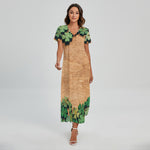 Irish Four Leaf Clovers Wood Print Short Sleeve Maxi Dress
