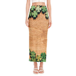 Irish Four Leaf Clovers Wood Print Side Slit Maxi Skirt