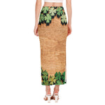 Irish Four Leaf Clovers Wood Print Side Slit Maxi Skirt