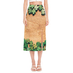 Irish Four Leaf Clovers Wood Print Side Slit Midi Skirt