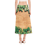 Irish Four Leaf Clovers Wood Print Side Slit Midi Skirt