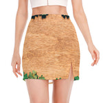 Irish Four Leaf Clovers Wood Print Side Slit Mini Skirt