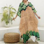 Irish Four Leaf Clovers Wood Print Silk V-Neck Kaftan Dress