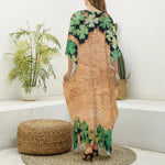 Irish Four Leaf Clovers Wood Print Silk V-Neck Kaftan Dress