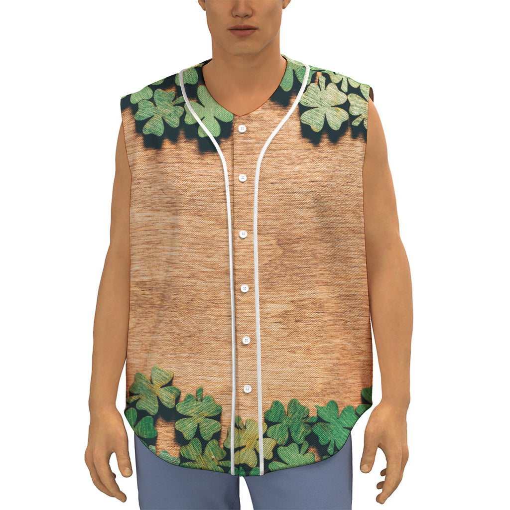 Irish Four Leaf Clovers Wood Print Sleeveless Baseball Jersey