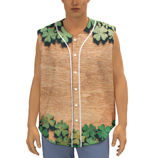 Irish Four Leaf Clovers Wood Print Sleeveless Baseball Jersey