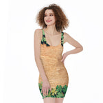 Irish Four Leaf Clovers Wood Print Sleeveless Bodycon Dress