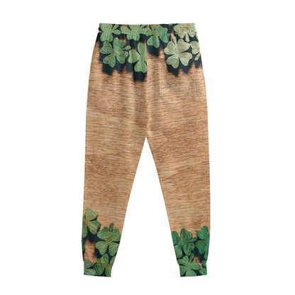 Irish Four Leaf Clovers Wood Print Sweatpants