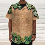 Irish Four Leaf Clovers Wood Print Textured Short Sleeve Shirt