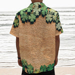 Irish Four Leaf Clovers Wood Print Textured Short Sleeve Shirt